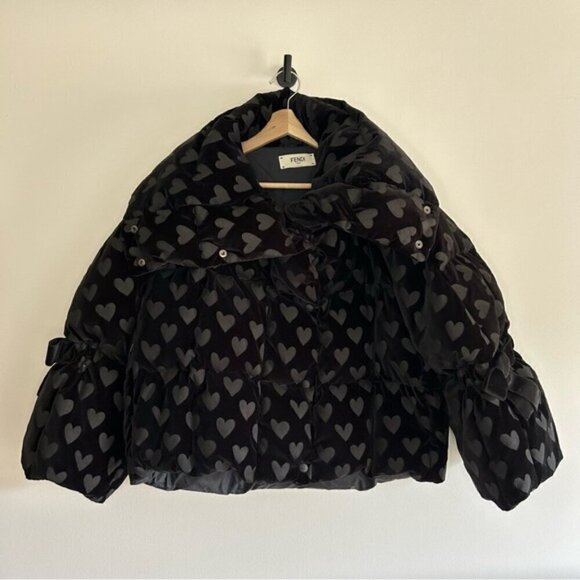 FENDI Down-filled Heart-motif Velvet Jacket In Black size 40 - Picture 4 of 15